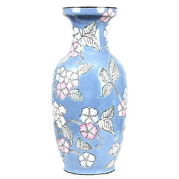 Vintage Vase Chinese Porcelain Light Blue  Floral & Bird of Paradise Cottagecore - Picture 4 of 8